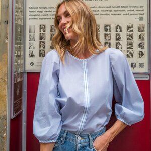 Pomander Place Light Blue Puff Sleeve Blouse